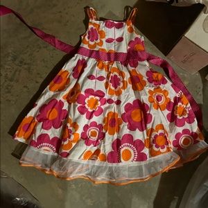 Orange, White, and Pink floral dress with ribbons attached